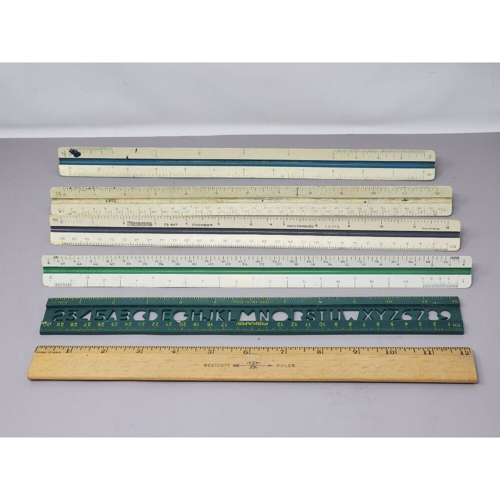 Vintage Ruler Set Westcott Fiskars Alvin Bruning Tools Architect Engineer Scales